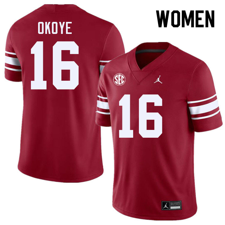 Women #16 Danny Okoye Oklahoma Sooners 2024 SEC Conference College Football Jerseys-Throwback